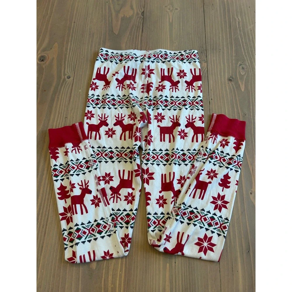 Cc29 Hanna Andersson Kids Reindeer Fair Isle Organic Cotton Pajamas Set Red 140